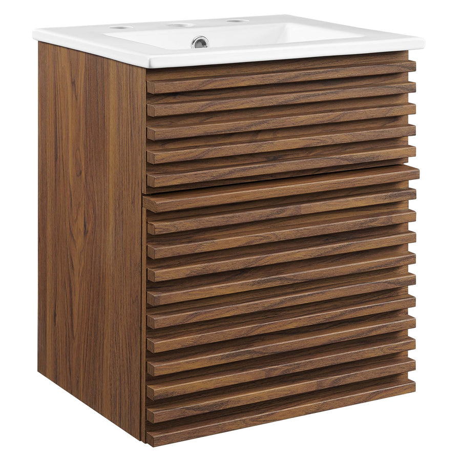 Vera 18" Wall-Mount Bathroom Vanity in Walnut White