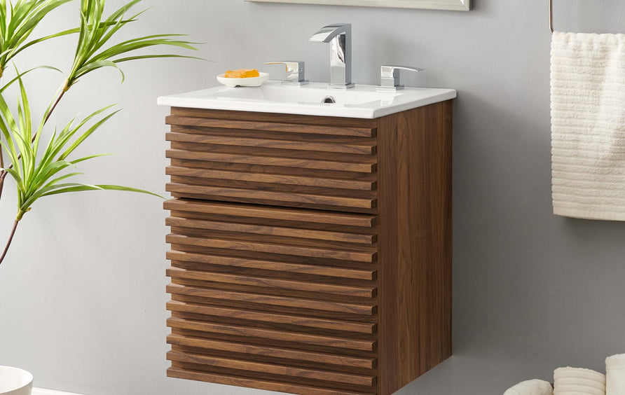 Vera 18" Wall-Mount Bathroom Vanity in Walnut White