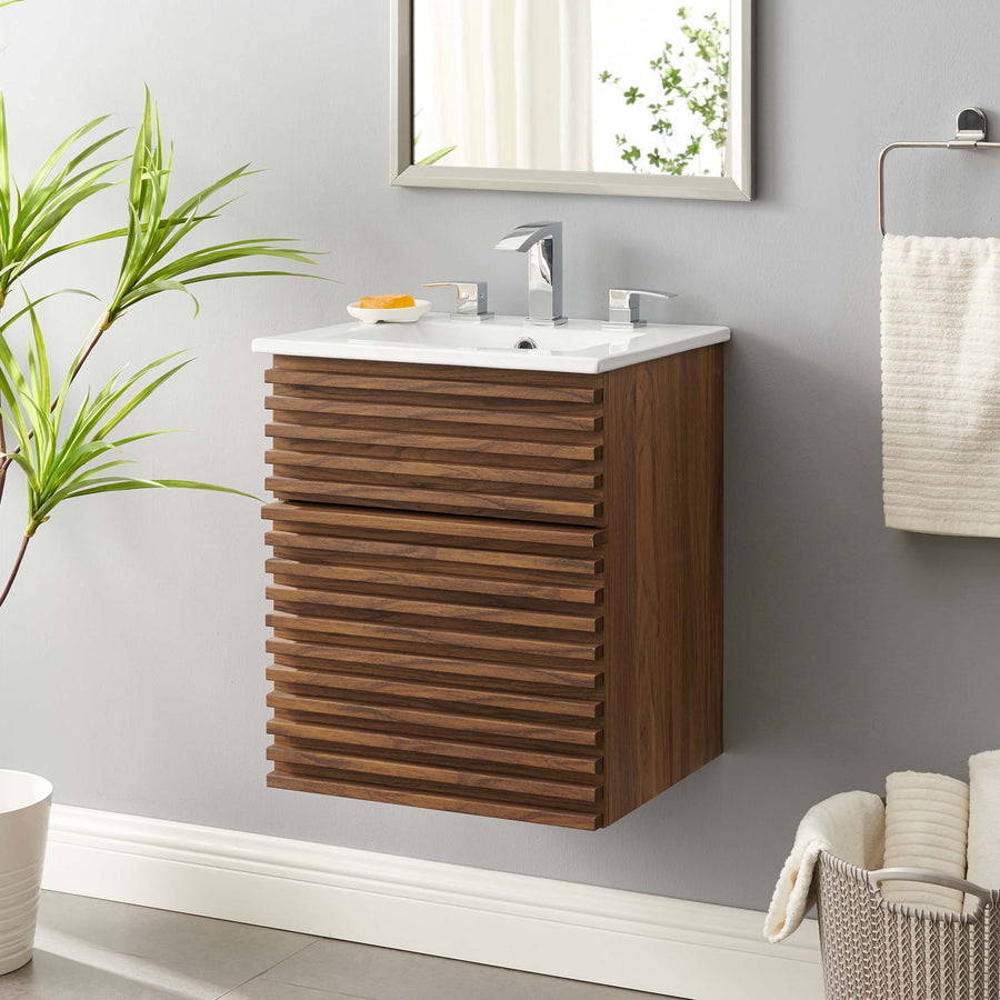 Vera 18" Wall-Mount Bathroom Vanity in Walnut White