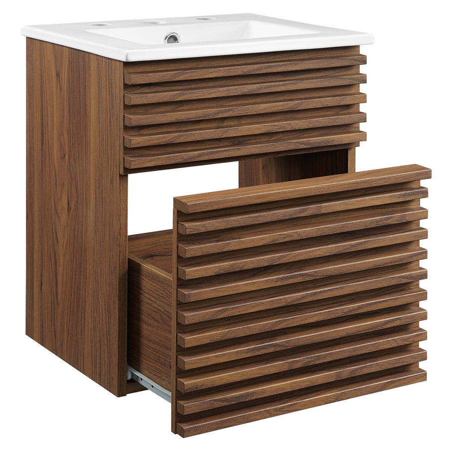 Vera 18" Wall-Mount Bathroom Vanity in Walnut White