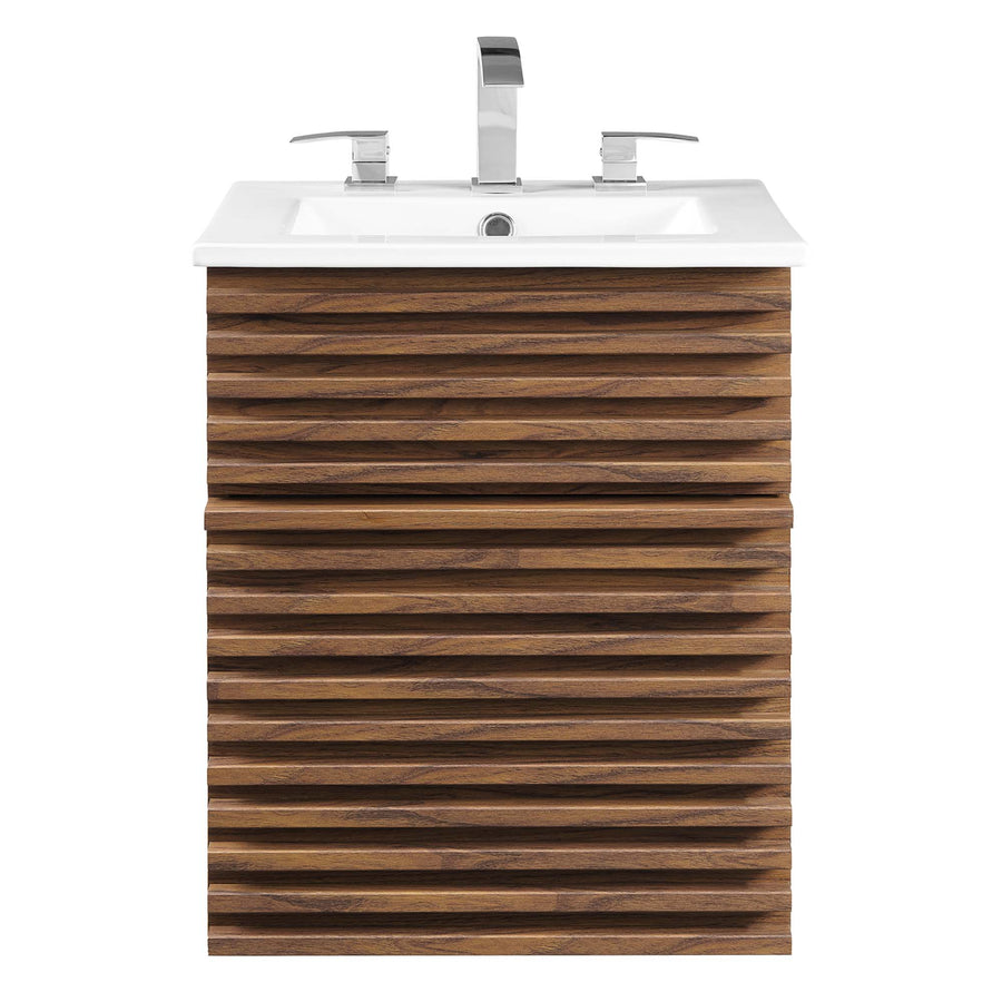 Vera 18" Wall-Mount Bathroom Vanity in Walnut White