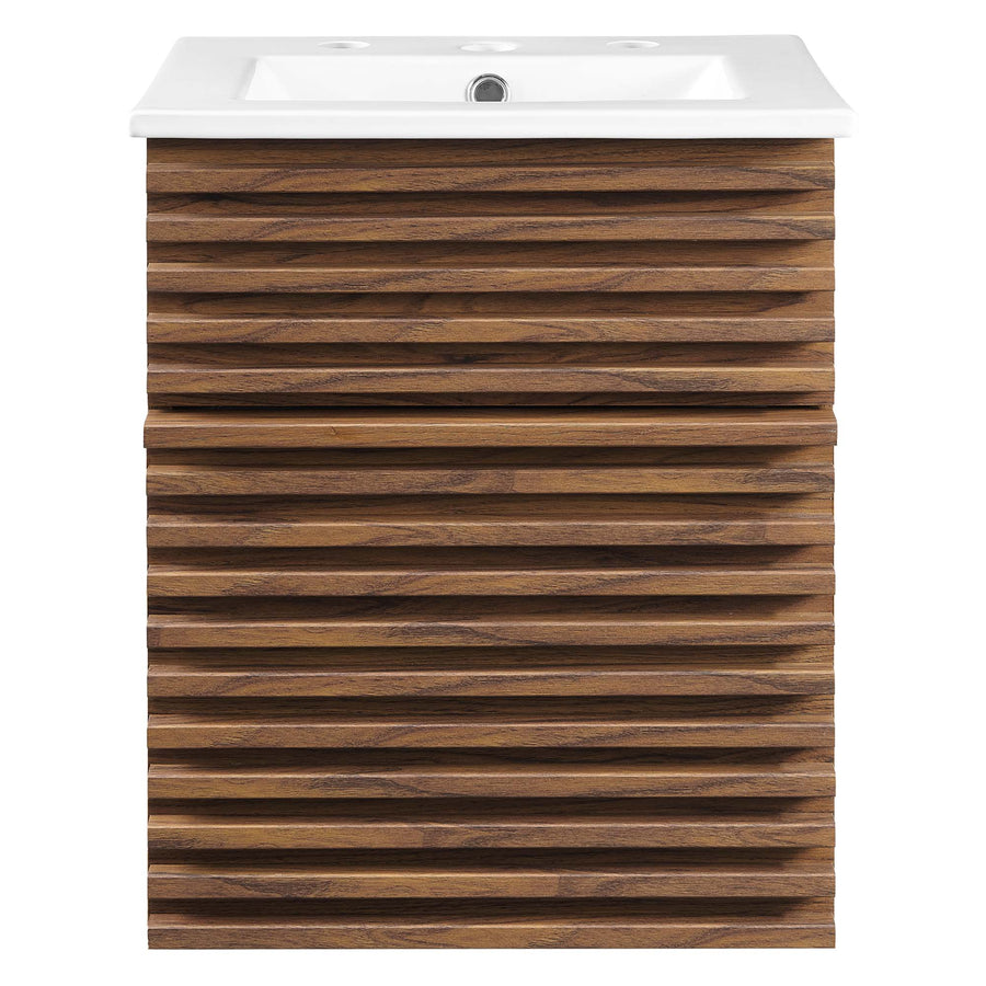Vera 18" Wall-Mount Bathroom Vanity in Walnut White