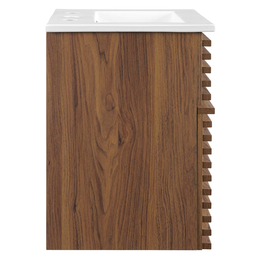 Vera 18" Wall-Mount Bathroom Vanity in Walnut White