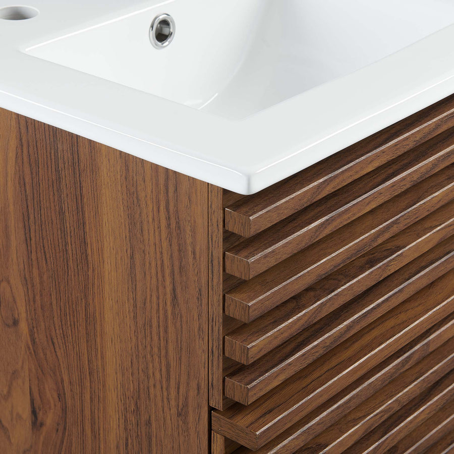 Vera 18" Wall-Mount Bathroom Vanity in Walnut White