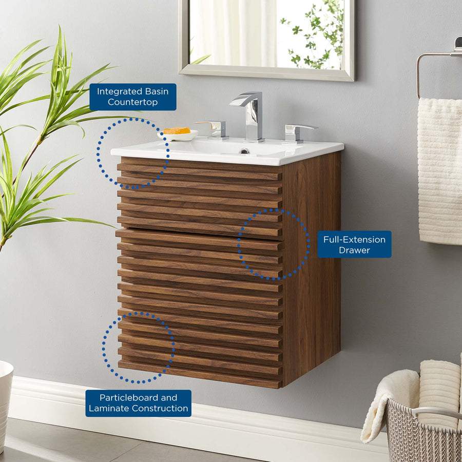 Vera 18" Wall-Mount Bathroom Vanity in Walnut White
