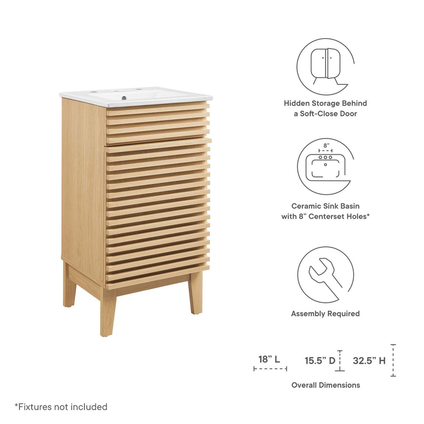 Render 18" Bathroom Vanity Cabinet by Furniture For America