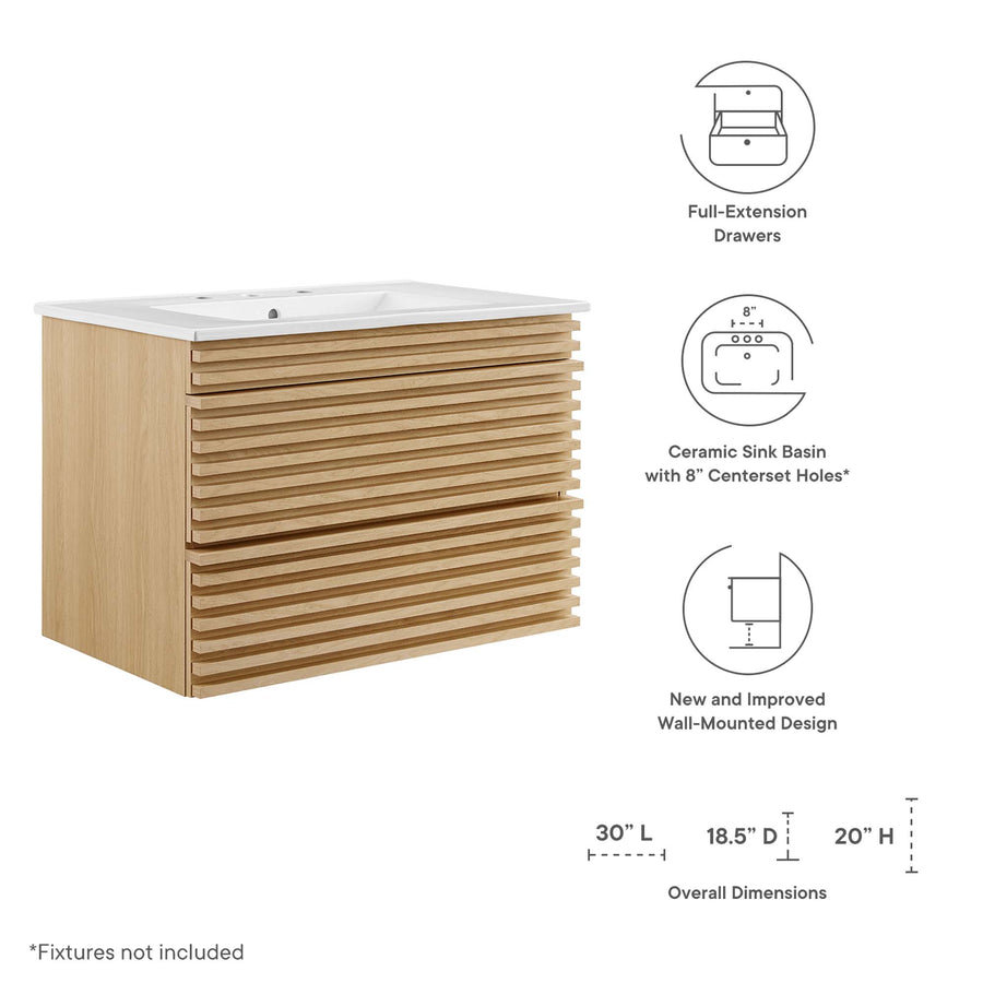 Vera 30" Wall-Mount Bathroom Vanity in Oak White