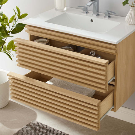 Render 30" Wall-Mount Bathroom Vanity in Oak White