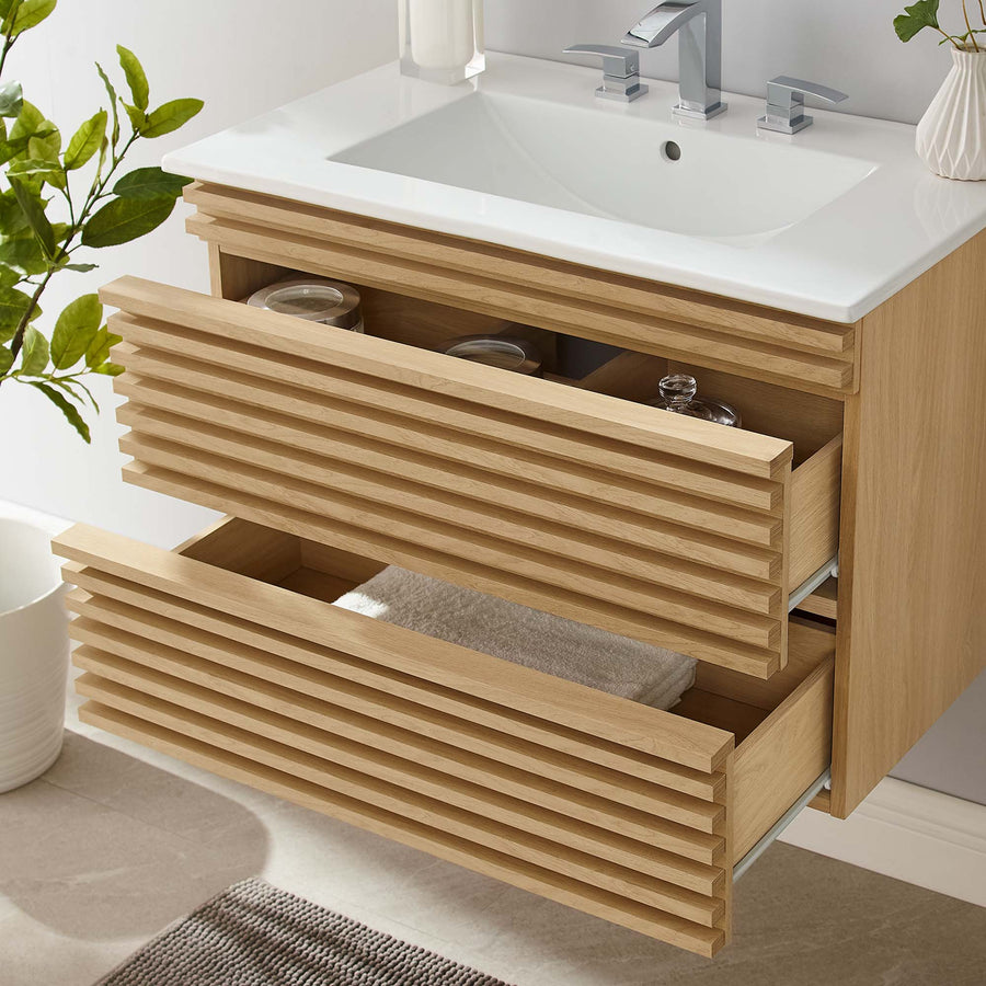Vera 30" Wall-Mount Bathroom Vanity in Oak White