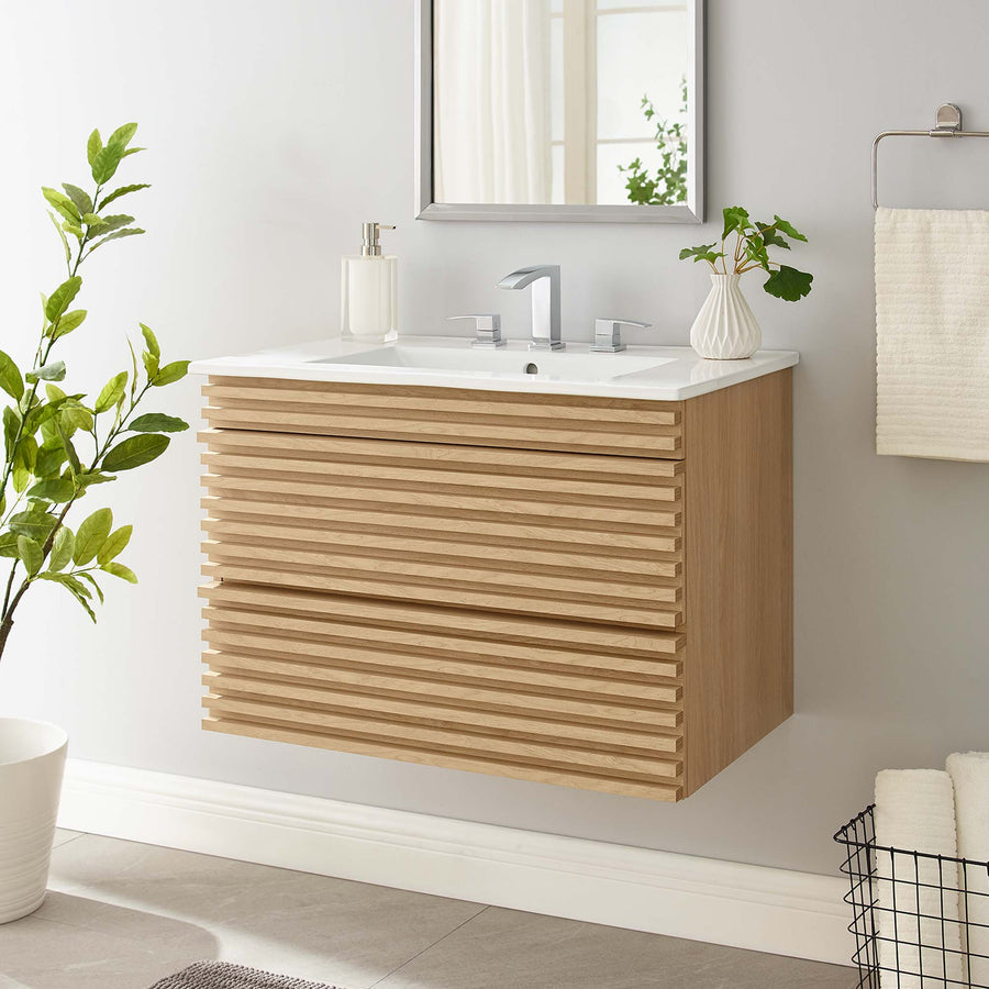 Vera 30" Wall-Mount Bathroom Vanity in Oak White