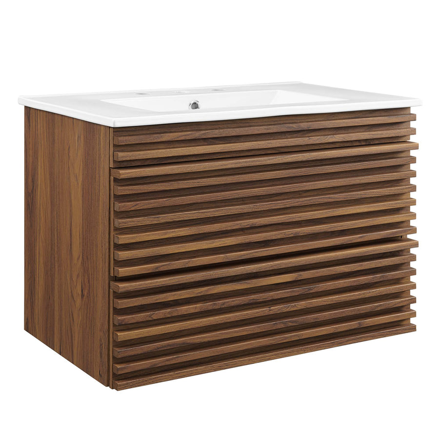 Vera 30" Wall-Mount Bathroom Vanity in Walnut White