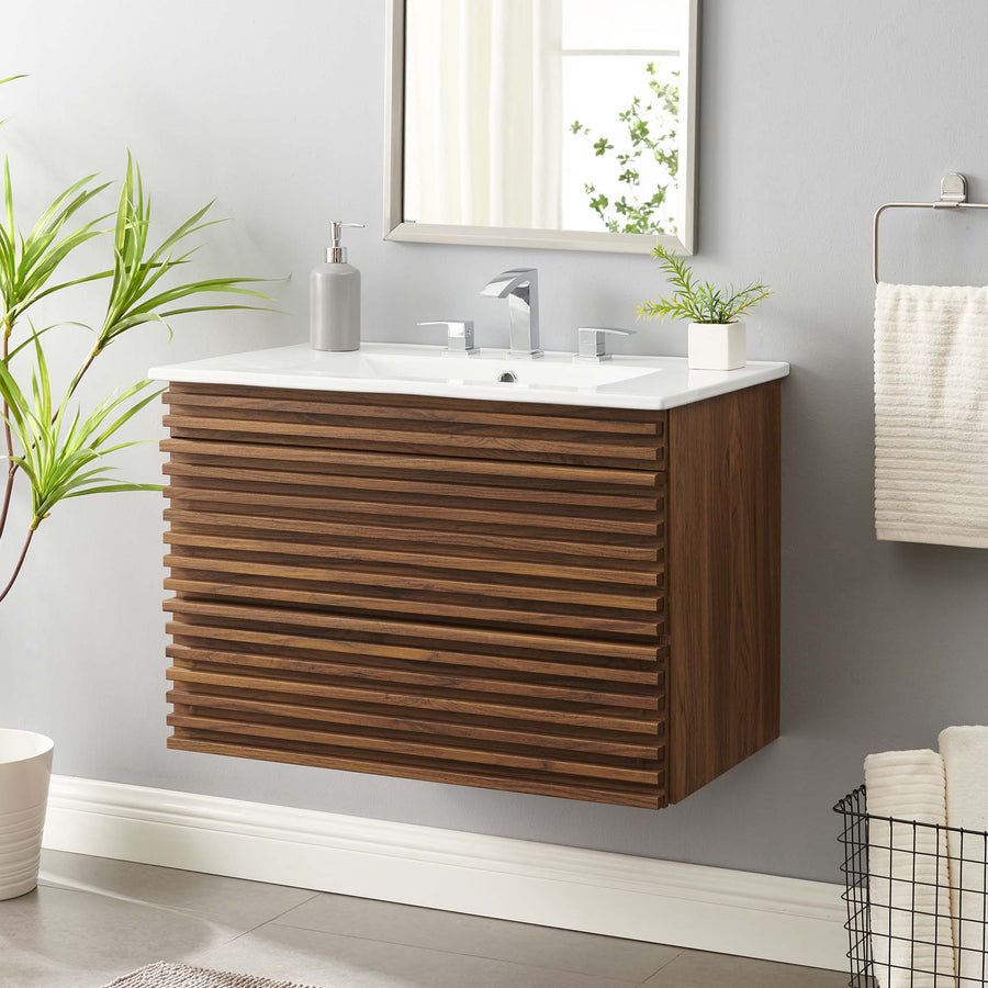 Vera 30" Wall-Mount Bathroom Vanity in Walnut White