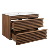 Vera 30" Wall-Mount Bathroom Vanity in Walnut White