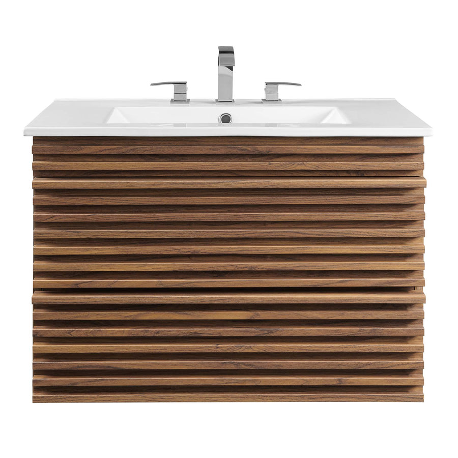 Vera 30" Wall-Mount Bathroom Vanity in Walnut White