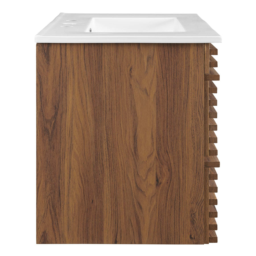 Vera 30" Wall-Mount Bathroom Vanity in Walnut White