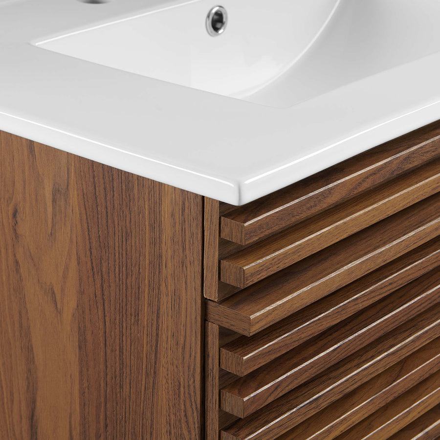 Vera 30" Wall-Mount Bathroom Vanity in Walnut White