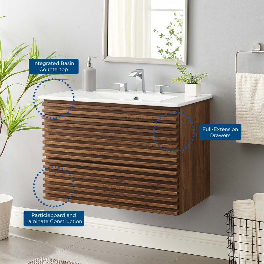 Vera 30" Wall-Mount Bathroom Vanity in Walnut White