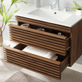 Vera 30" Wall-Mount Bathroom Vanity in Walnut White