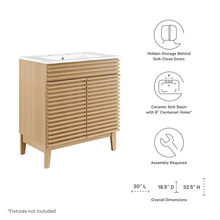 Vera 30" Bathroom Vanity Cabinet in Oak White