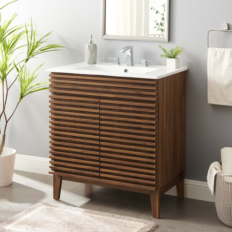 Vera 30" Bathroom Vanity Cabinet in Walnut White