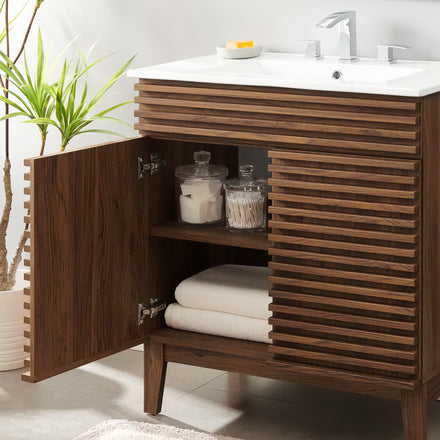 Render 30" Bathroom Vanity Cabinet in Walnut White