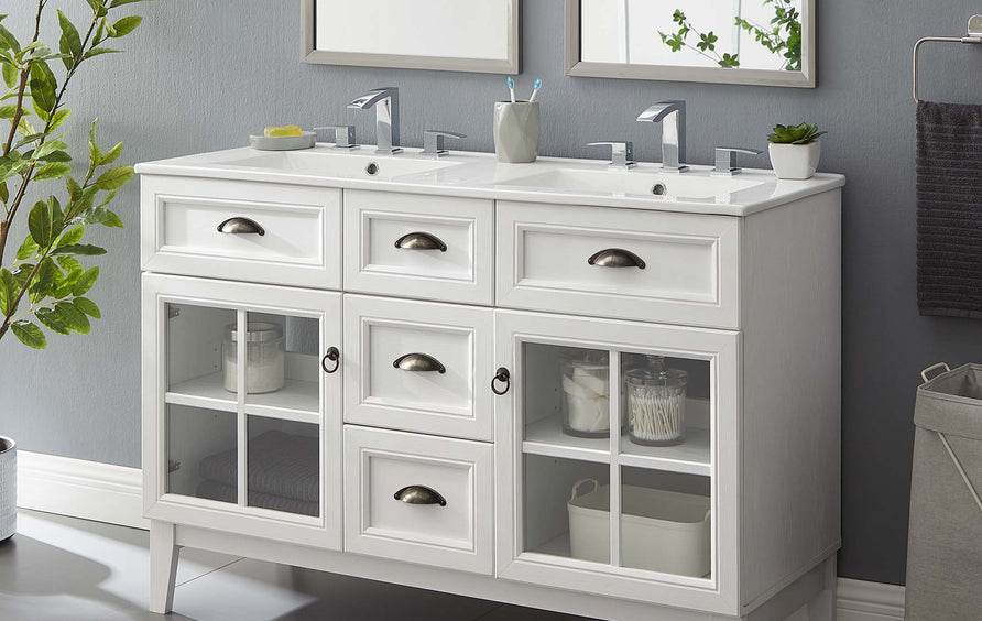 Vance 48" Double Bathroom Vanity Cabinet in White White