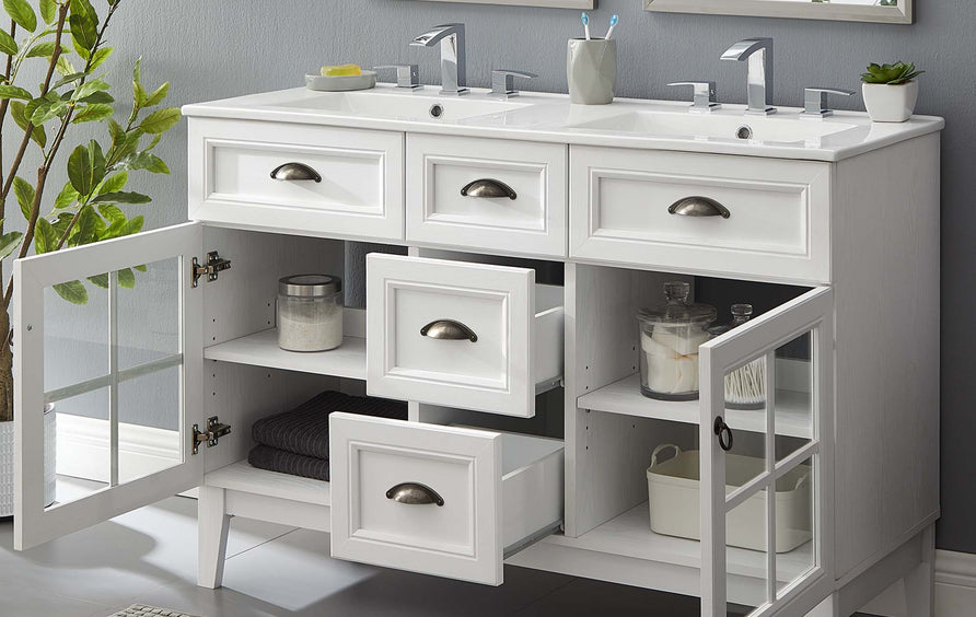Vance 48" Double Bathroom Vanity Cabinet in White White