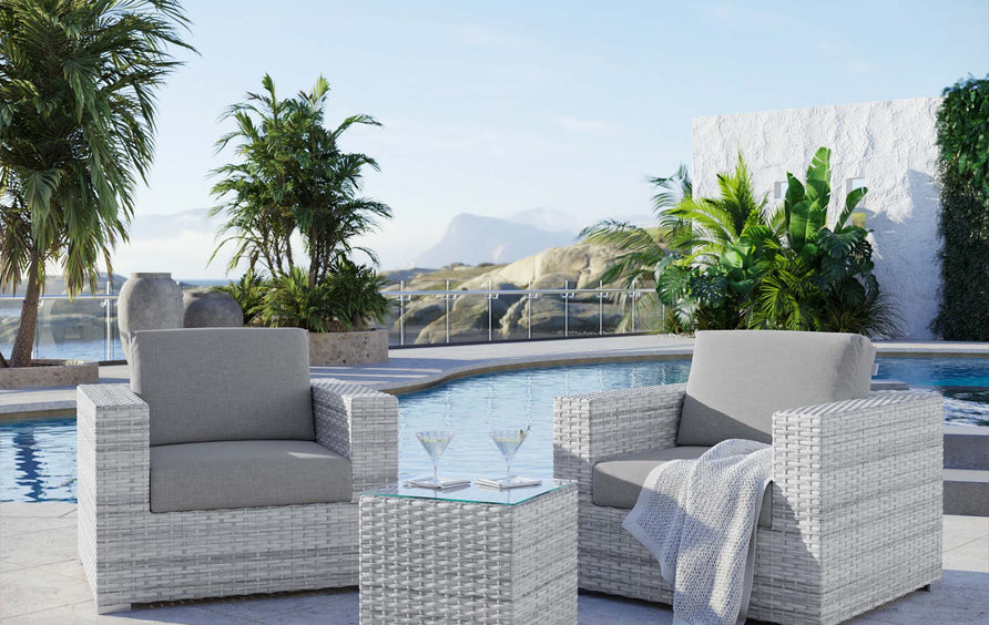Sienna 3-Piece Outdoor Patio Set in Light Gray Gray
