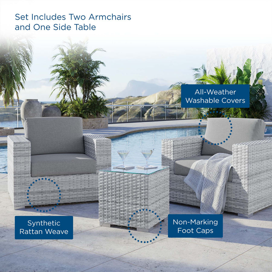 Sienna 3-Piece Outdoor Patio Set in Light Gray Gray