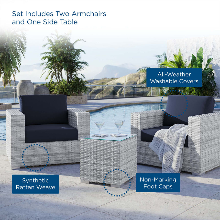 Sienna 3-Piece Outdoor Patio Set in Light Gray Navy