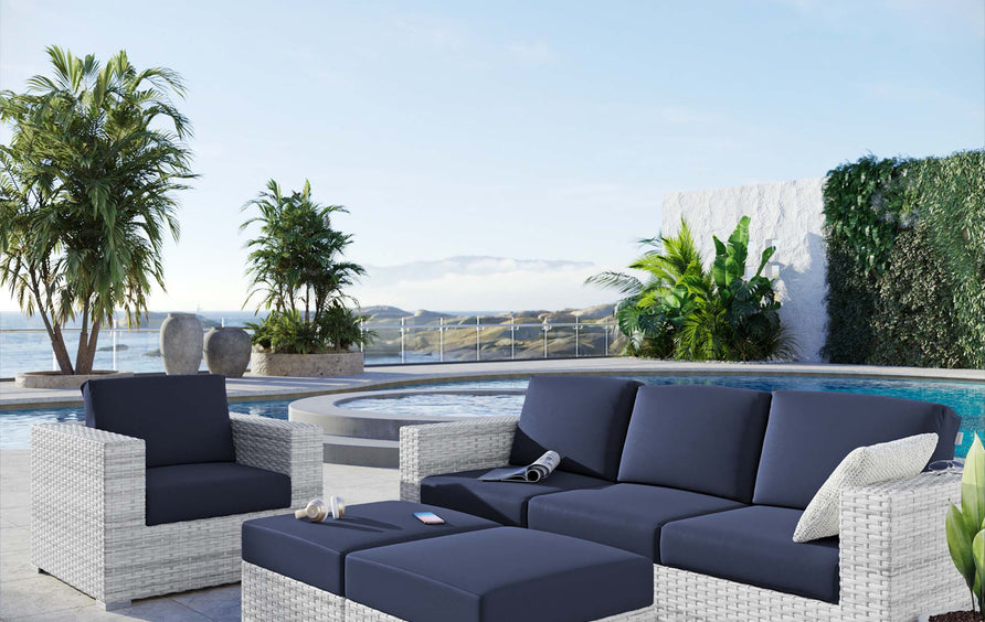 Sienna 4-Piece Outdoor Patio Set in Light Gray Navy