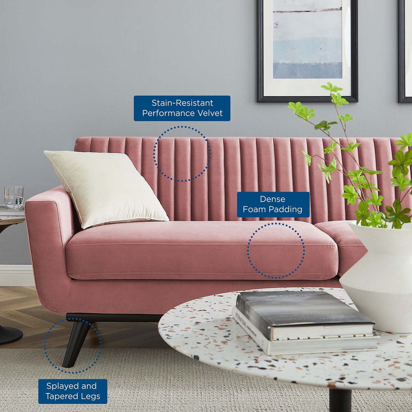 Engage Channel Tufted Performance Velvet Sofa by Furniture for America