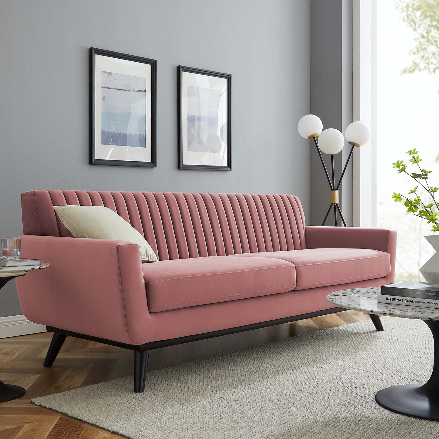 Engage Channel Tufted Performance Velvet Sofa by Furniture for America