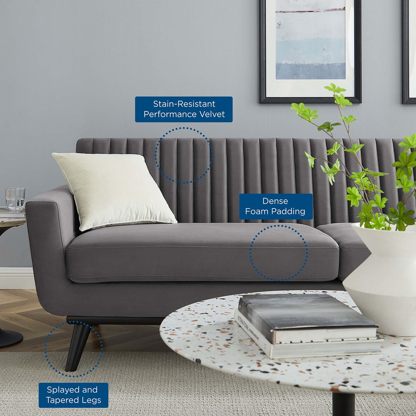 Engage Channel Tufted Performance Velvet Sofa by Furniture for America