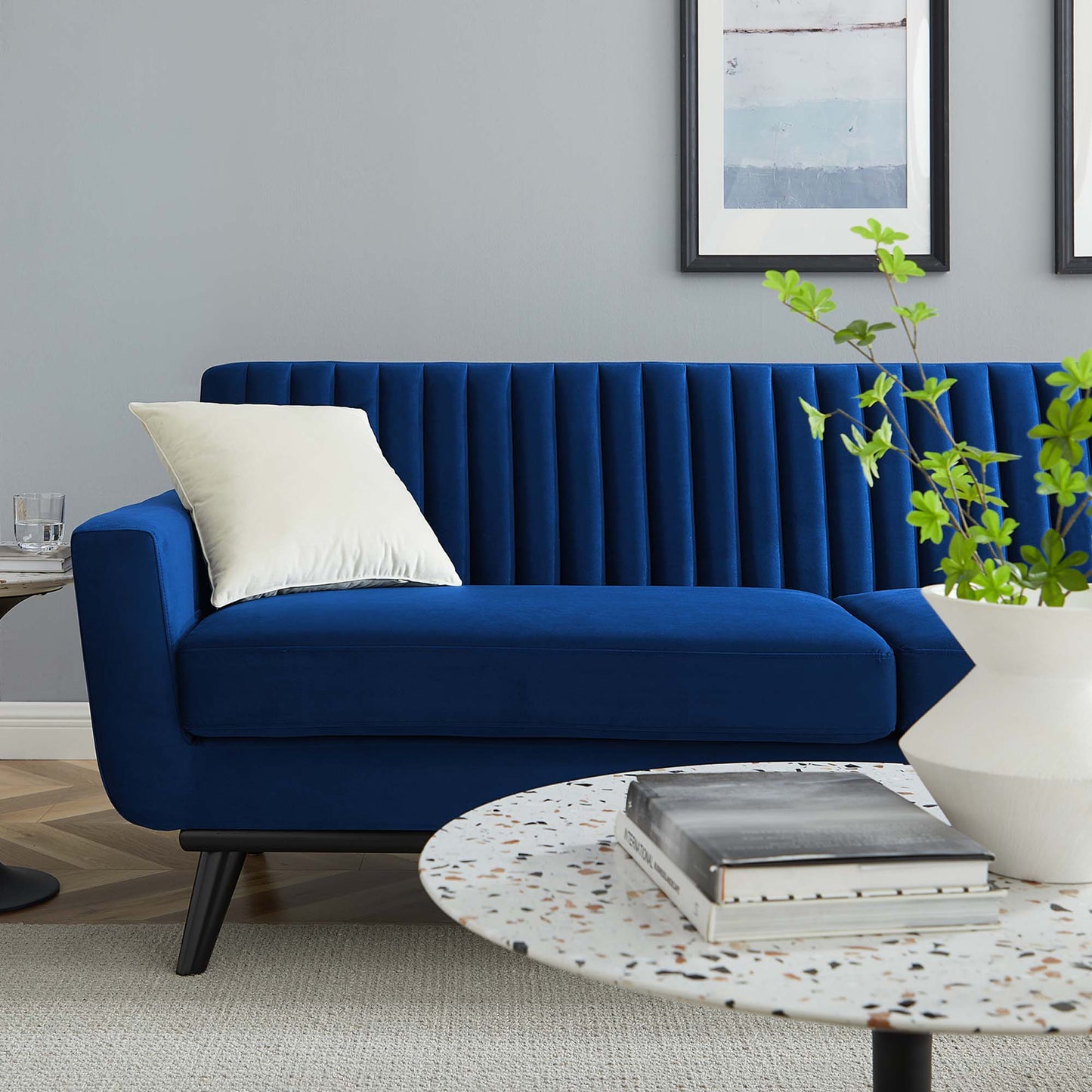Engage Channel Tufted Performance Velvet Sofa by Furniture for America