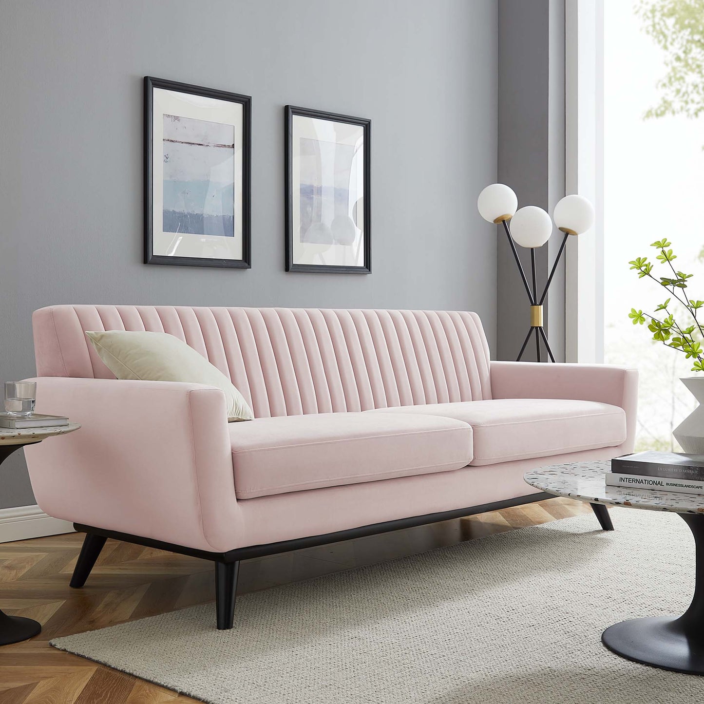 Engage Channel Tufted Performance Velvet Sofa by Furniture for America