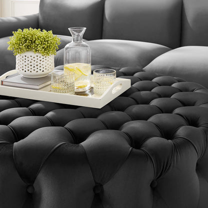 Amour Tufted Button Large Round Performance Velvet Ottoman by Furniture For America