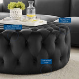 Alder Tufted Button Large Round Performance Velvet Ottoman in Black