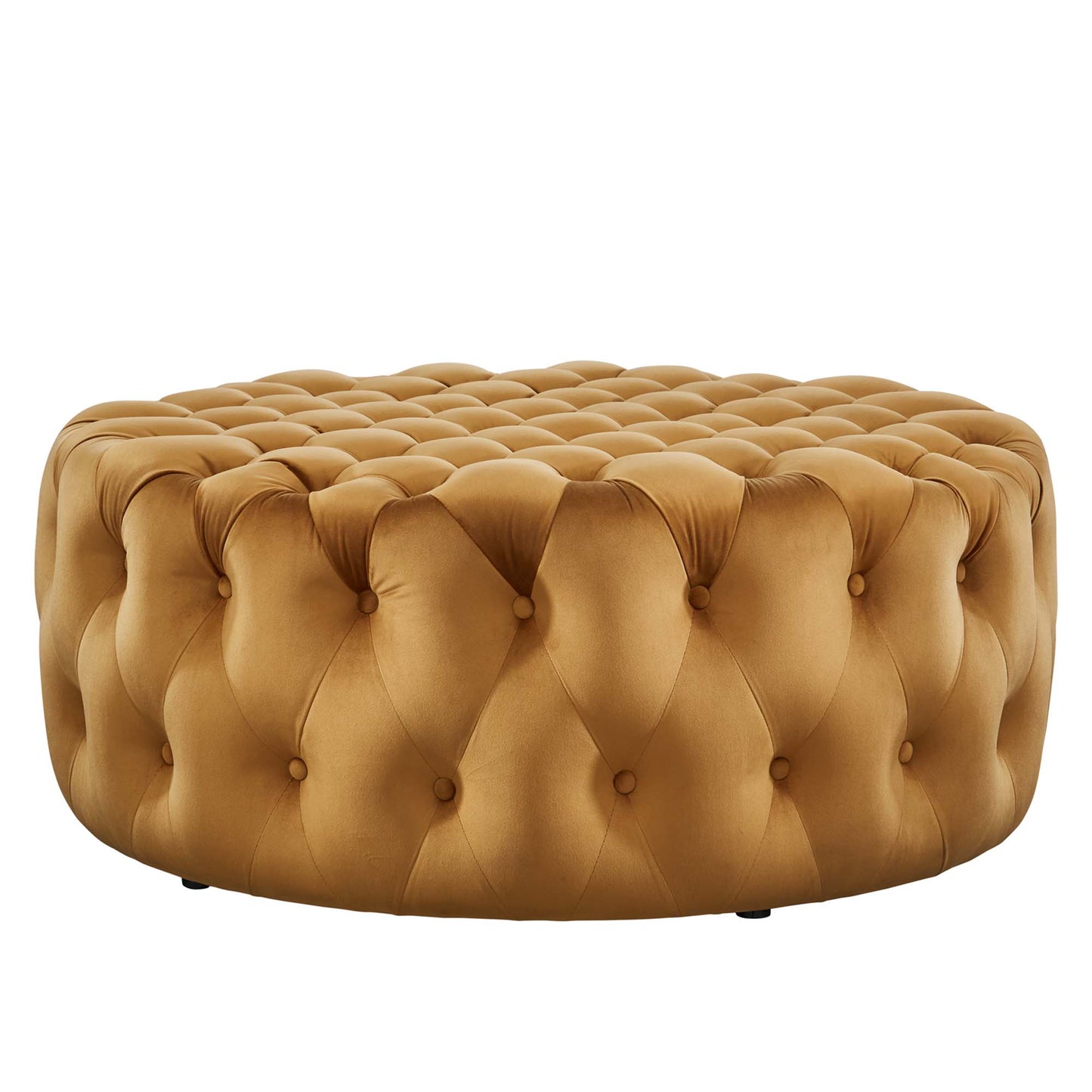 Amour Tufted Button Large Round Performance Velvet Ottoman by Furniture For America