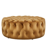 Alder Tufted Button Large Round Performance Velvet Ottoman in Cognac