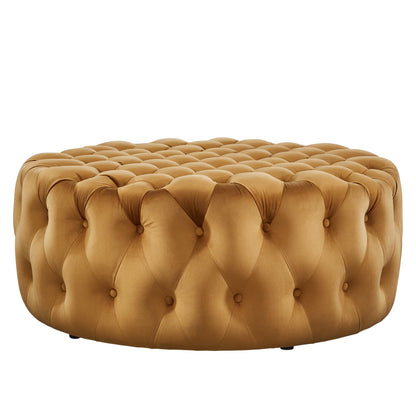 Amour Tufted Button Large Round Performance Velvet Ottoman by Furniture For America