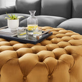 Alder Tufted Button Large Round Performance Velvet Ottoman in Cognac