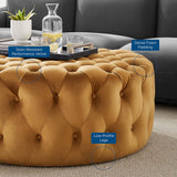 Alder Tufted Button Large Round Performance Velvet Ottoman in Cognac
