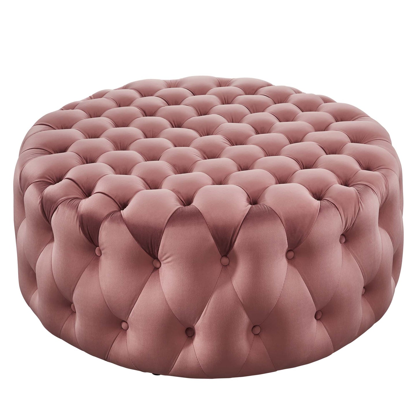 Amour Tufted Button Large Round Performance Velvet Ottoman by Furniture For America