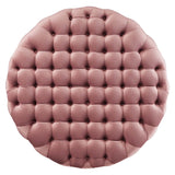 Alder Tufted Button Large Round Performance Velvet Ottoman in Dusty Rose