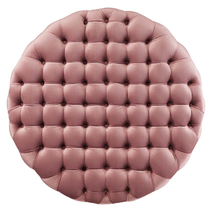 Amour Tufted Button Large Round Performance Velvet Ottoman by Furniture For America
