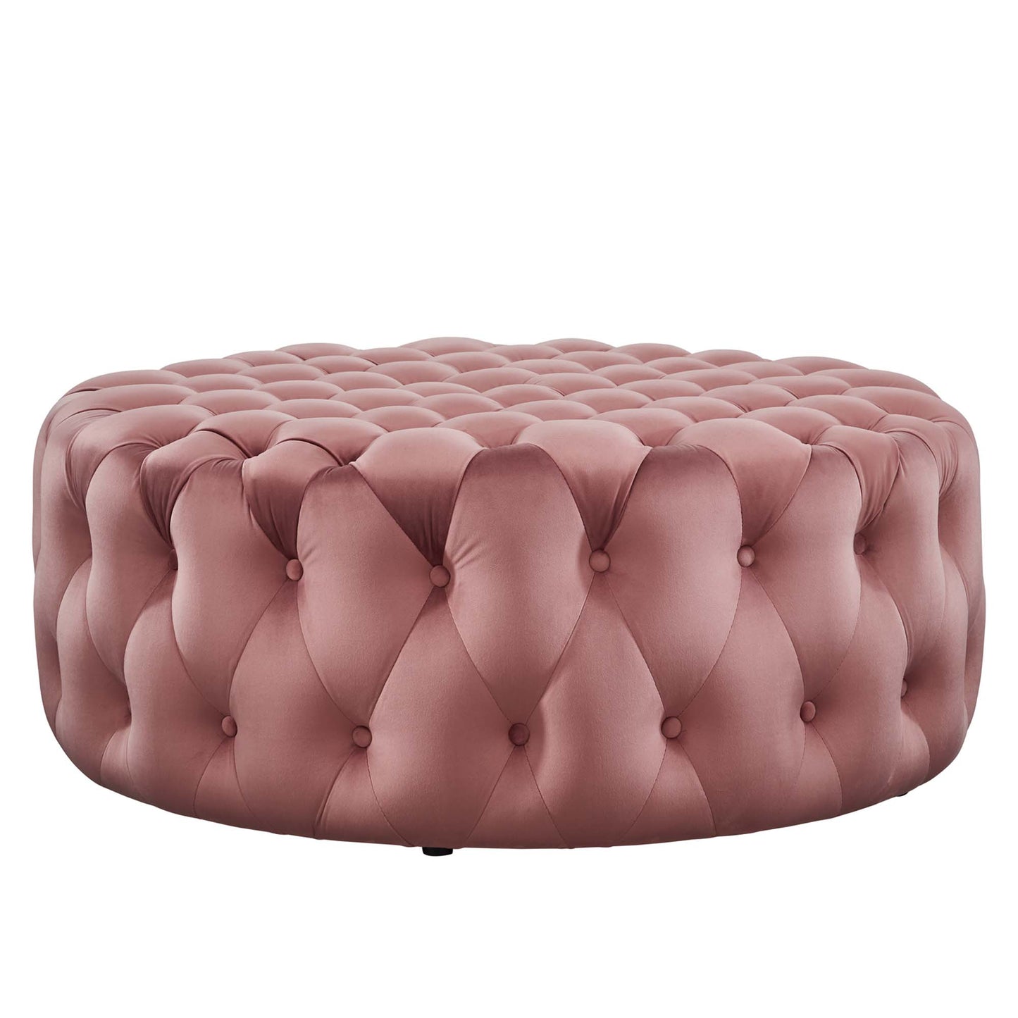 Amour Tufted Button Large Round Performance Velvet Ottoman by Furniture For America