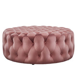 Alder Tufted Button Large Round Performance Velvet Ottoman in Dusty Rose