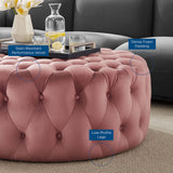 Alder Tufted Button Large Round Performance Velvet Ottoman in Dusty Rose