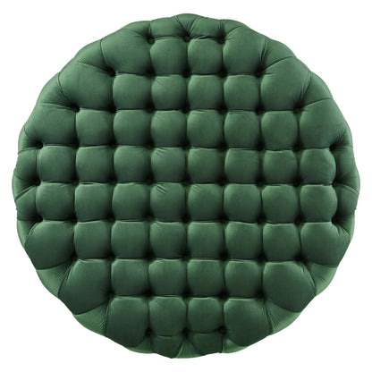 Amour Tufted Button Large Round Performance Velvet Ottoman by Furniture For America